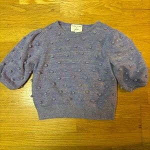 J. Crew x Demylee Wool Mohair Puff Sleeve Pom Pom Preppy Whimsical Sweater S
